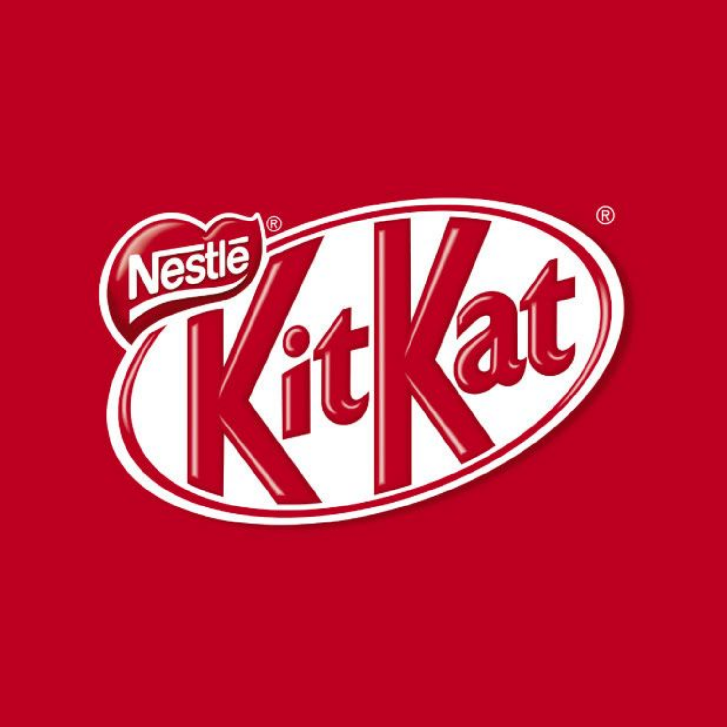 KitKat logo in white text with a red oval shape on a red background.