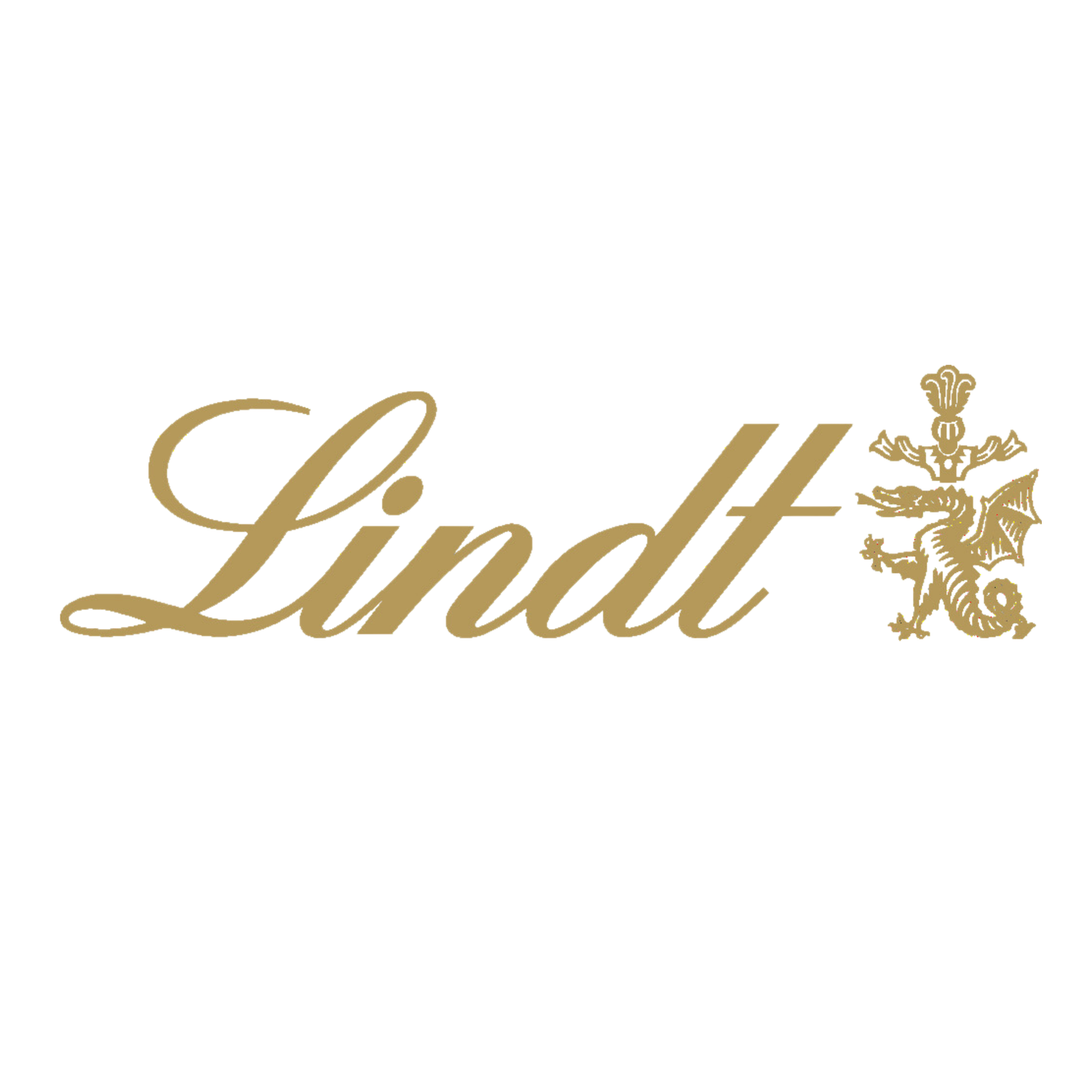 Lindt logo in elegant gold script with a small decorative design on a white background.