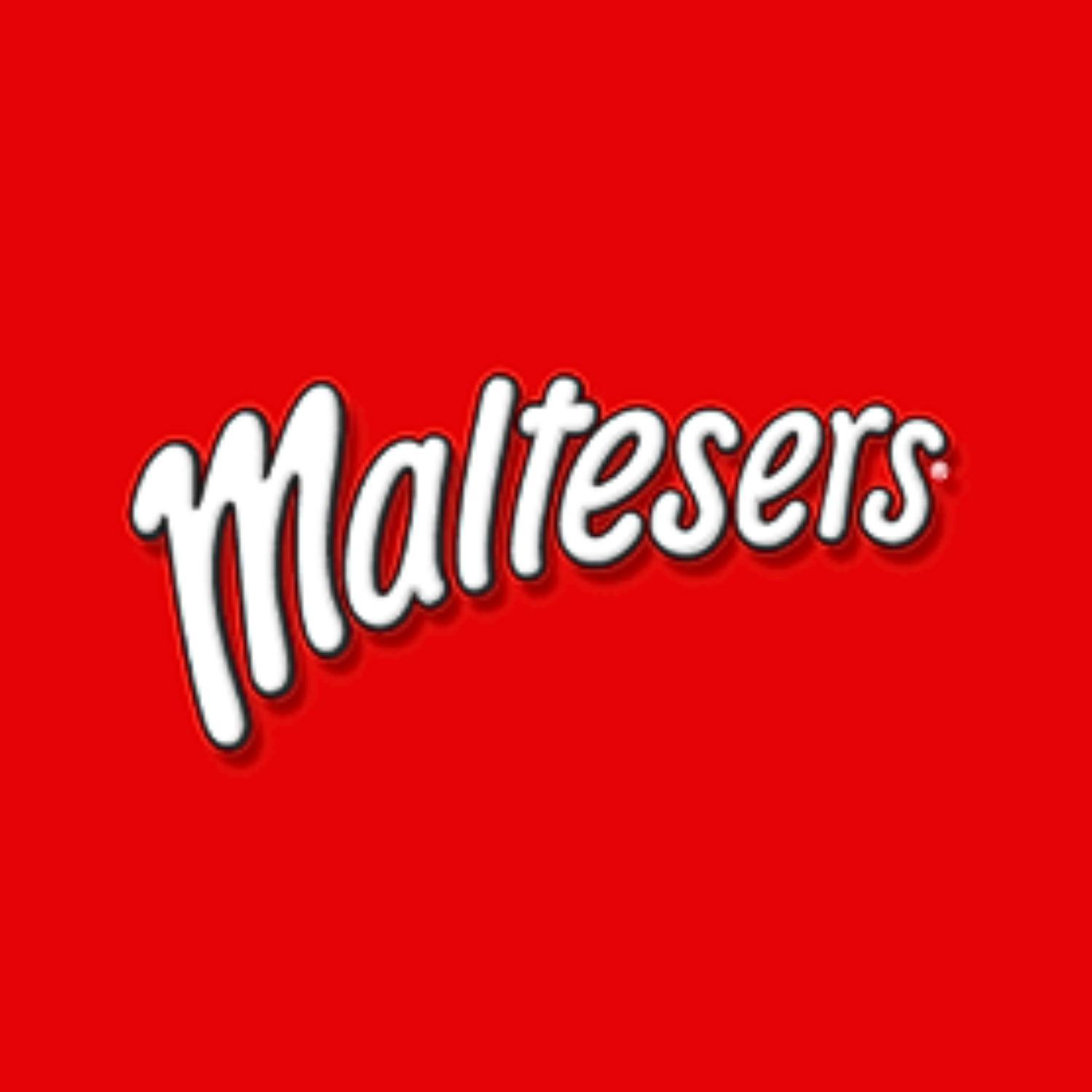 Maltesers logo in white script on a red background.