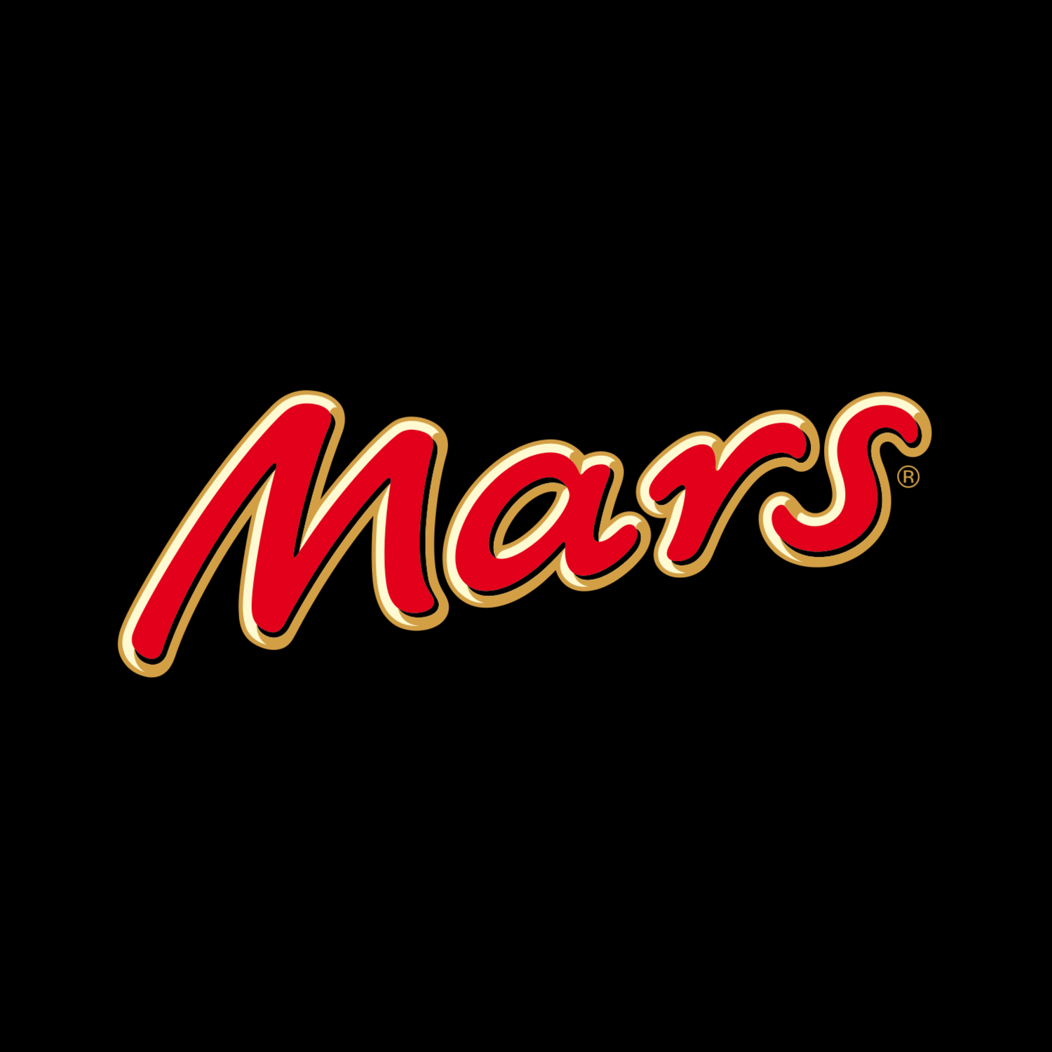 Mars logo with red text outlined in gold on a black background.