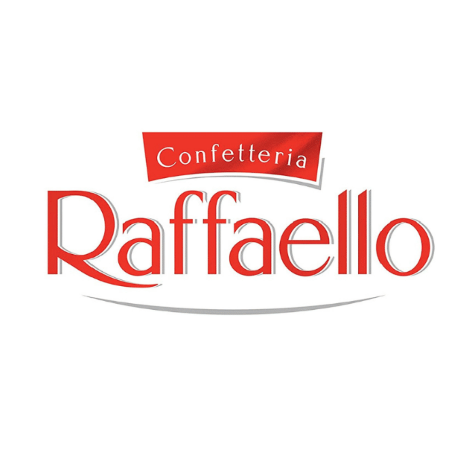 Raffaello logo with elegant red text and a small red banner above it displaying the word "Confetteria," all set on a white background.