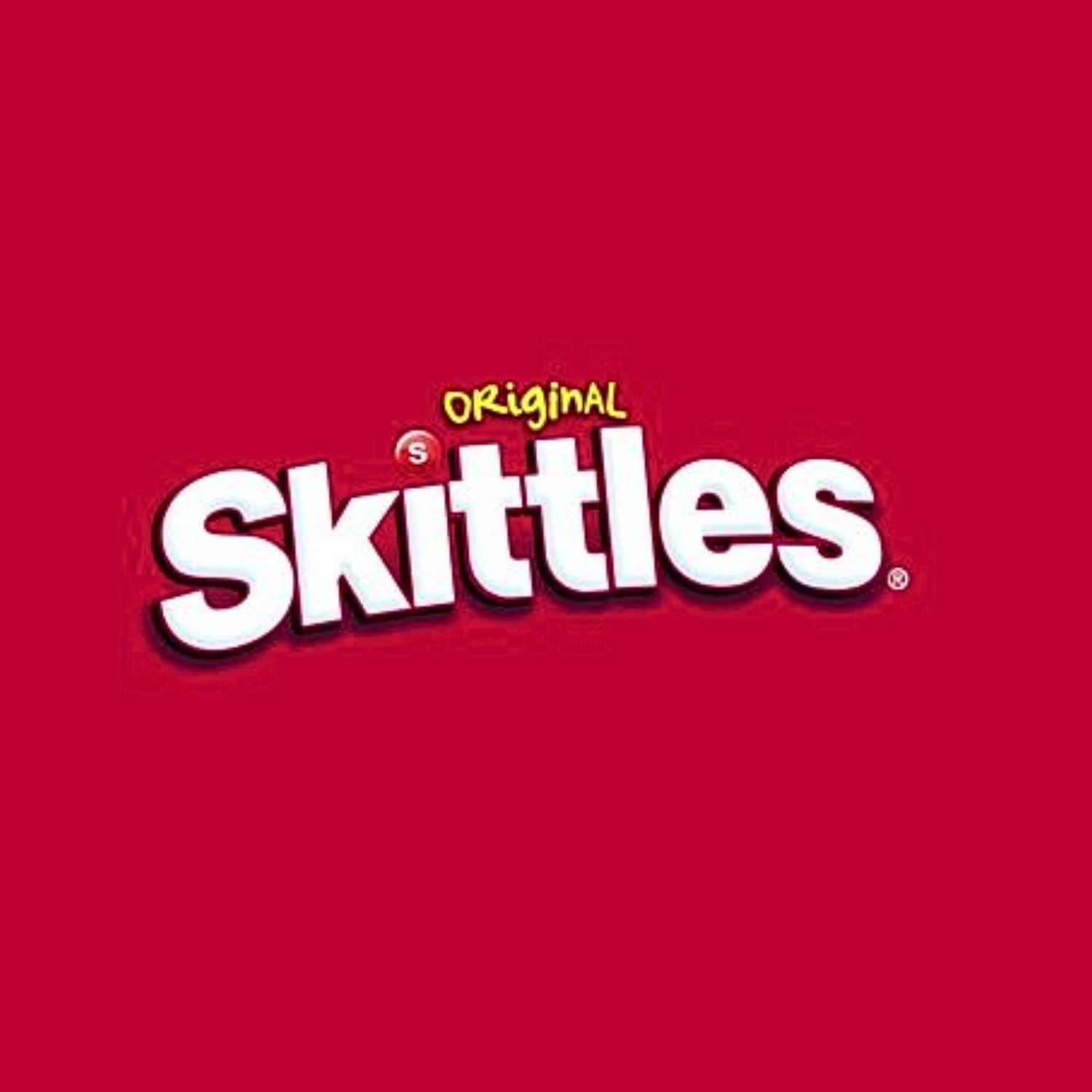Skittles logo with bold white text outlined in red and the word "Original" in yellow, set against a red background.