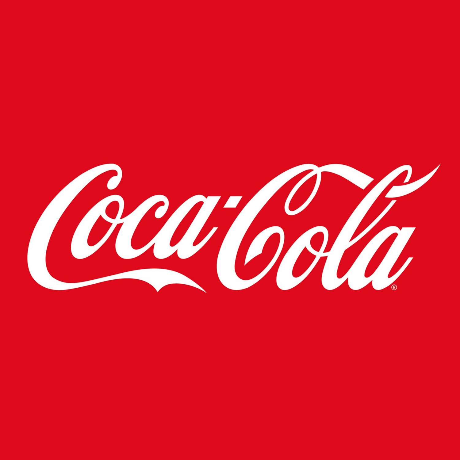 Coca-Cola logo in white script on a red background.