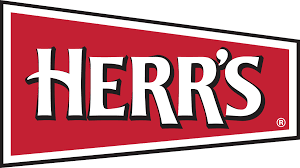 Herr's logo with bold white text outlined in black, set against a red trapezoid background with a white border.