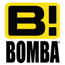Bomba logo featuring bold black text with an exclamation mark inside a yellow rectangle, followed by "BOMBA" in large black capital letters below.