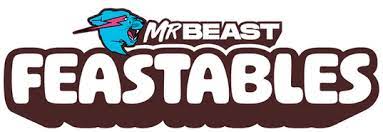 MrBeast Feastables logo featuring a blue panther head beside the words "MRBEAST" in white text, above the bold "FEASTABLES" in white, all outlined in dark brown.