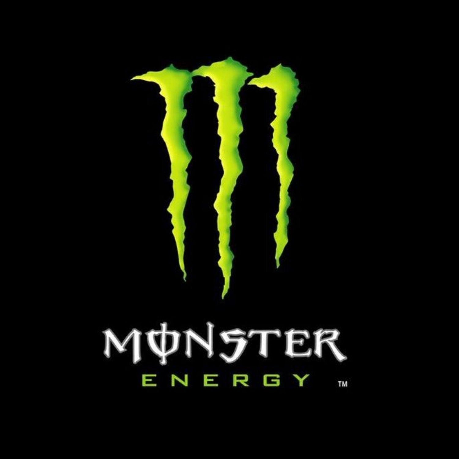 Monster Energy logo featuring three green claw marks forming the letter "M". Monster is in white text and Energy in green text below on a black background.