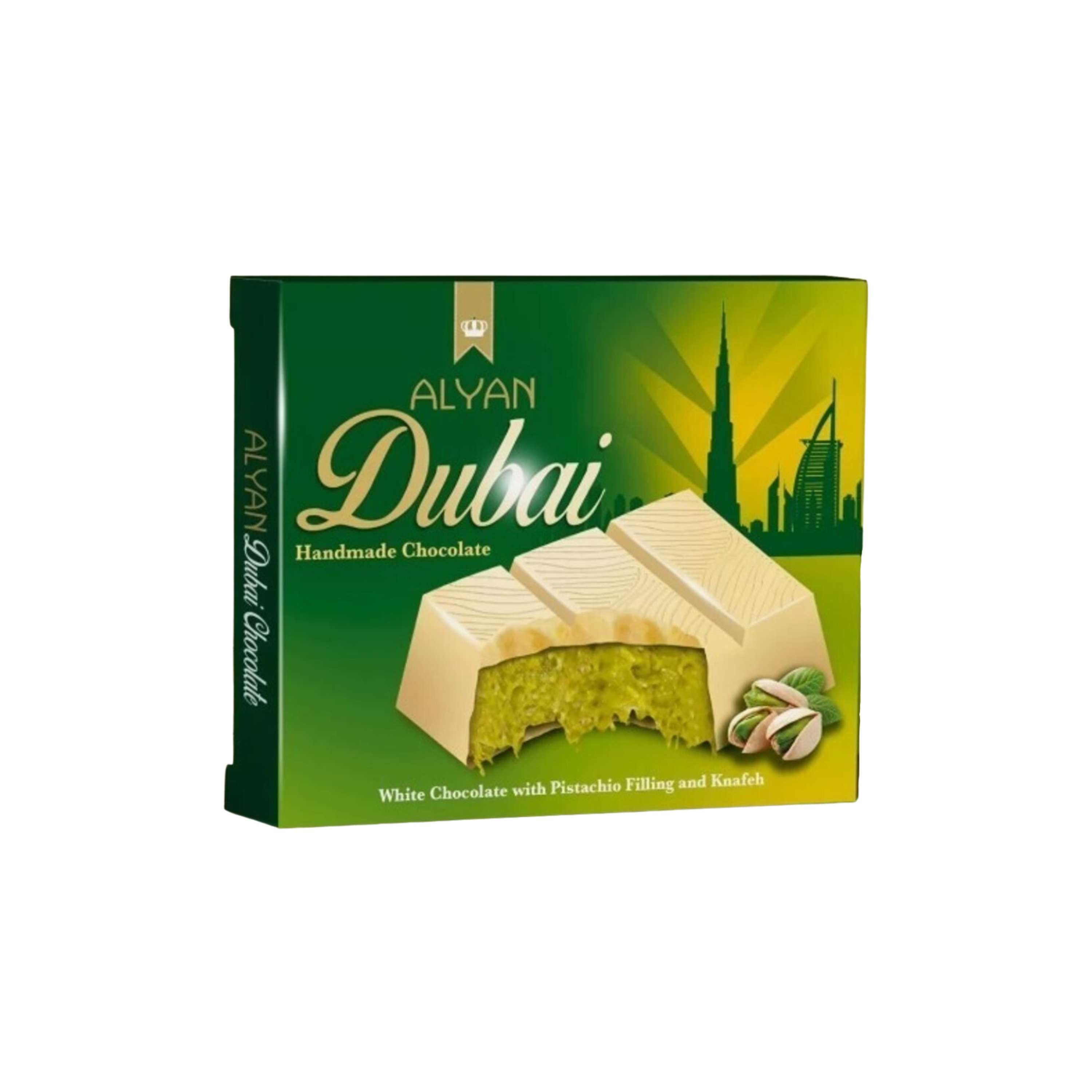 Alyan | Dubai Pistache Chocolade Reep 100g | Per stuk of Doos (12 x 100g)