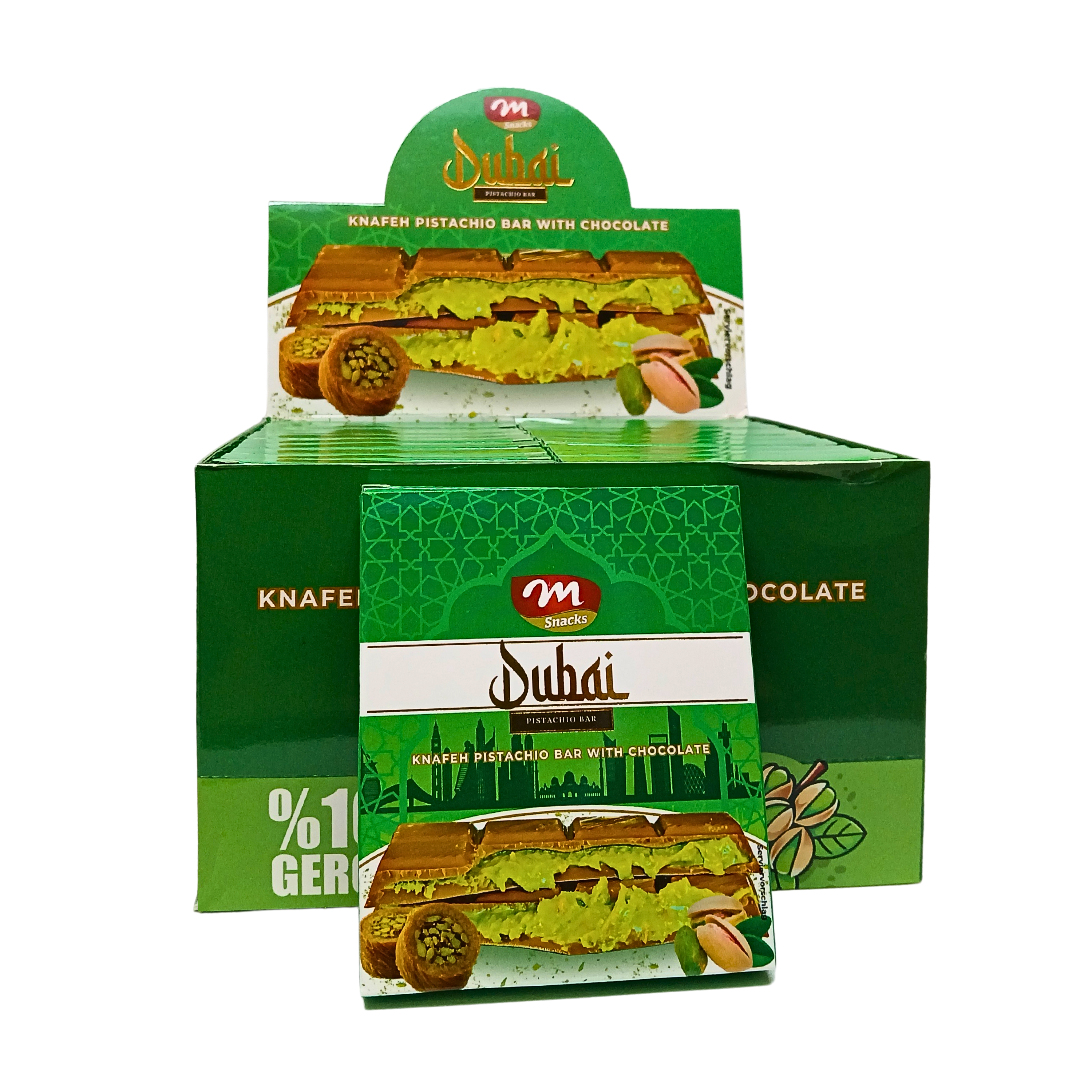 M Snacks | Dubai Chocolade reep 80g | Per stuk of doos (22 x 80g)